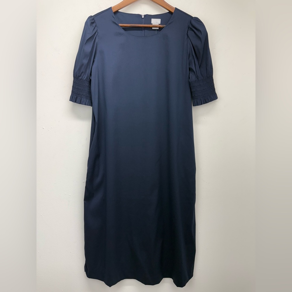 Chico's size 0/4-6 Women’s Navy Blue Smocked Puffed Sleeve Midi Dress NWT